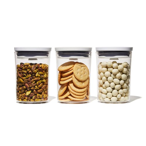 OXO Good Grips 3-Piece Mini Round POP Canisters | Includes three 0.6 Qt/0.6 L Airtight Food Storage Containers | Ideal for tea, sugar cubes | BPA Free | Dishwasher Safe