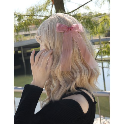 XFYUZR Bow Hair Clips for Women, Hair Ribbon Clip Bows With Long Tail Bowknot Hair Clips for Girls Teens Kids Big Bow Hair Barrettes Black White Tassel Hair Accessories (black white pink)