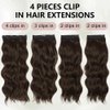 ALXNAN Hair Extensions, 4PCS Clip in Hair Extensions,20 Inches Chocolate Brown with Dark Brown Long Wavy Natural Soft Synthetic Hairpieces for Women