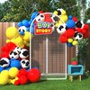 HOUSE OF PARTY Boy Story Balloons Garland - 110 Pcs | Toy Inspired Story Balloons with Red, Yellow, Blue & Cow Print | Theme Latex Balloons for Baby Shower & Birthday Party Supplies Decorations