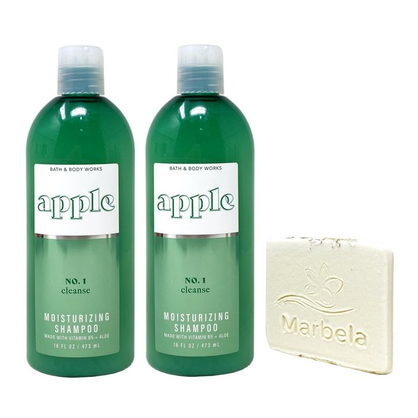 Bath & Body Works Apple 2 Pack Moisturizing Shampoo with a Natural Oats Sample Soap - Full Size