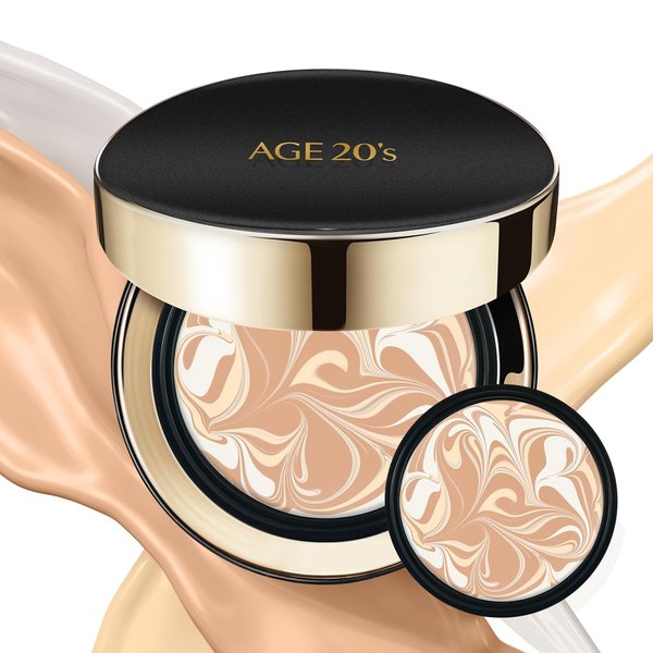 AGE20'S Signature Essence Pact SPF 50+ | Cream Foundation, Dewy Finish, Natural Coverage | Korean Cushion Foundation | 2 Refills Included | 21 Light Beige