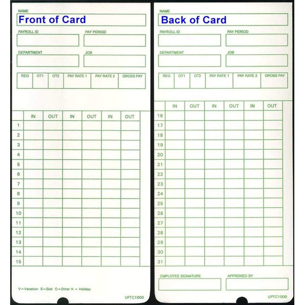 300 uPTC1000-1 Compatible Time Cards for Non-Calculating uPunch HN3000 AutoAlign Time Clock (fits HN1000, HN1500, HN3000, HN3500, HN3540, UB1000)