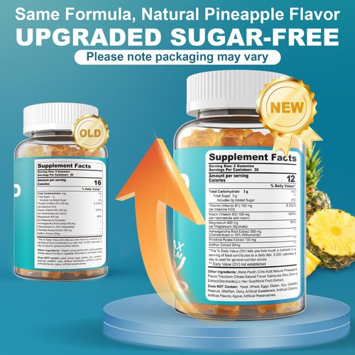 Sugar Free Magnesium Glycinate Gummies 400mg with Ashwagandha, B1, B3, Rhodiola Rosea & Saffron for Support Rest, Mood & Calm Magnesium Gummies for Adults, Chewable Magnesium Supplement, Vegan, 120Ct