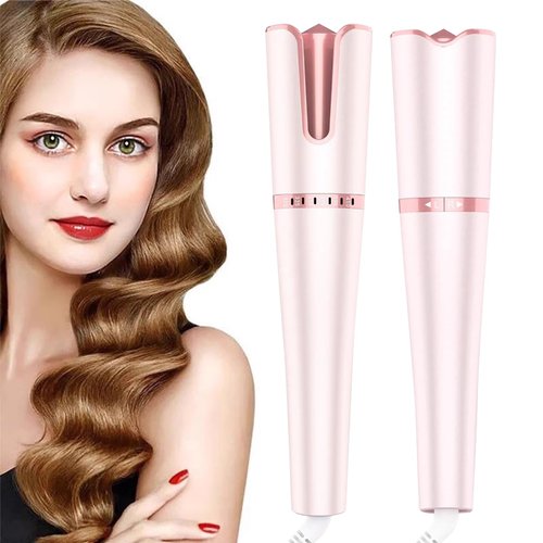 Big Wave Automatic Hair Curler, Ceramic perm，Automatic Curling Iron with 6-Speed Temperature Control, Fast Heating, 1-Hour Smart Power-Off Function, in Pink.