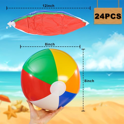 3 otters 24PCS Beach Balls for Kids, 8 Inch Inflatable Beach Balls Bulk for Party Supplies Decorations, Adults Kids Summer Swimming Pool Toys Party Favors