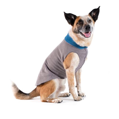 Gold Paw Duluth Double Fleece Dog Coat Pullover – Soft, Warm Dog Clothes, 4-Way Stretch Pet Sweater – Machine Washable, All-Season, Charcoal/Marine, Size 20