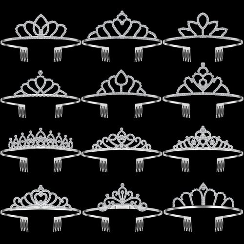 Remuuly 12 Pcs Tiara Crown Princess Crown Headband for Women Queen Crown with Comb Rhinestone Tiara for Bridal Wedding Birthday Prom Party Hair Accessories Cosplay Gift