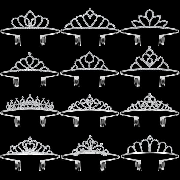 Remuuly 12 Pcs Tiara Crown Princess Crown Headband for Women Queen Crown with Comb Rhinestone Tiara for Bridal Wedding Birthday Prom Party Hair Accessories Cosplay Gift