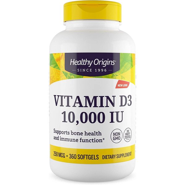 Healthy Origins Vitamin D3 (Lanolin) 10,000 IU Softgel - Bone Health and Immune Support Supplement - Easily Absorbable Vitamin D Supplements - Gluten-Free Vitamin D3 Supplement - 360 Softgels