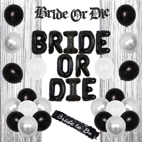 Bride or Die Bachelorette Party Decorations Black and Silver Gothic Bridal Shower Decorations Bri...