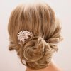 Aimimier Flower Crystal French Hair Comb Luxury Rhinestone Gem Side Combs Long Teeth Hair Pins Wedding Hair Accessories for Women Girls(Clear)