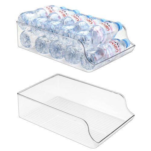 Puricon 2 Pack Water Bottle Dispenser Organizer for Refrigerator, Clear Plastic 16.9oz Water Bottle Container Storage Bin for Fridge Freezer Pantry Cabinet Kitchen -for Water Bottle