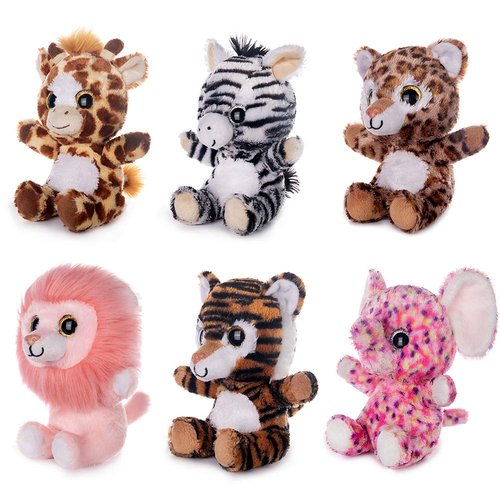 My OLi 7" Plush Toys Set Stuffed Animals Bundle of Forest Animal Toys Lion/Elephant/Zebra/Giraffe/Tiger/Leopard Stuffed Animals Pack of 6 for Babies Kids Girls Boys