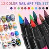 IONSGAKO Nail Art Pens Set 12 Colors Nail Polish Pens Nail Art Markers Acrylic Paint Quick Drying Nail Art Pen DIY Nail Design Painting Kit