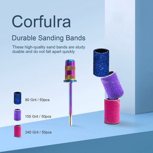 Nail Drill Bits Sanding Bands for Nail Drill, Corfulra Drill Bits for Nails 210pcs Sanding Bands Coarse Fine #80#150#240 Grits with Rainbow Mandrel Bit for Electric Nail Drill Nail Accessories Tool