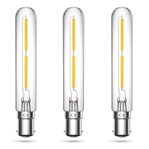 Luxvista 2W Dimmable LED T6.5 Tubular Filament Bulb - BA15D Double Contact Bayonet Base Appliance LED Lights 20W Incandescent Equivalent for Exit Sign Light Chandeliers 120V Warm White 2700K (3-Pack)