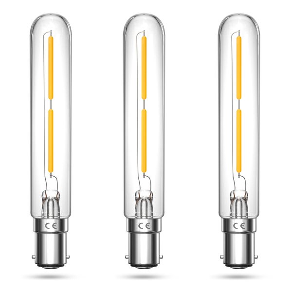 Luxvista 2W Dimmable LED T6.5 Tubular Filament Bulb - BA15D Double Contact Bayonet Base Appliance LED Lights 20W Incandescent Equivalent for Exit Sign Light Chandeliers 120V Warm White 2700K (3-Pack)