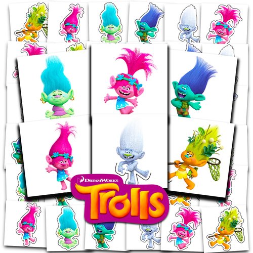 Trolls Tattoos Party Favors Bundle ~ 72 Perforated Individual 2&quot; x 2&quot; Trolls Temporary Tattoos fo...