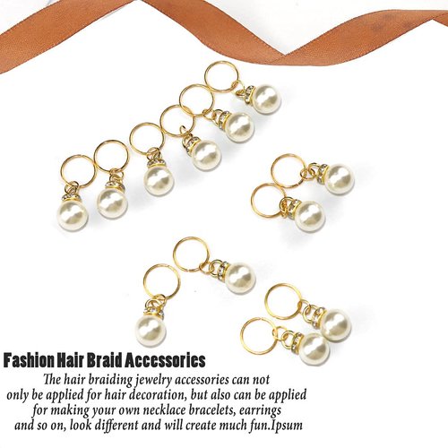 NAISKA 12PCS Gold Pearl Shiny Hair Accessories: Braid Clips, Dreadlock Accessories, Wedding Hair Pins with Crystal Rhinestones, Hair Jewelry for Women Cuffs, Charms, Rings