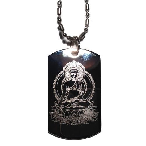 Buddha Sitting on Lotus Leaf Buddhism Religous Symbol Logo - Military Dog Tag Luggage Tag Key Chain Metal Chain Necklace