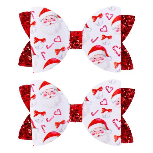 Sparkly Sequin Christmas Santa Hair Bows Red, PU Leather Glitter Hair Clips for Gilrs Sturdy Alligator Clip Cheer Hair Accessories for Christmas Xmas Holiday Festive Party Decor