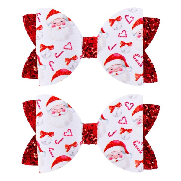 Sparkly Sequin Christmas Santa Hair Bows Red, PU Leather Glitter Hair Clips for Gilrs Sturdy Alligator Clip Cheer Hair Accessories for Christmas Xmas Holiday Festive Party Decor