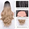 Vitorish Ombre Blonde Wig,28 Inches Long Wavy Curly Ombre Blonde Wig with Dark Root Small Lace Synthetic Heat Resistant Wigs for Women Daily Party Use (Ombre Blonde)