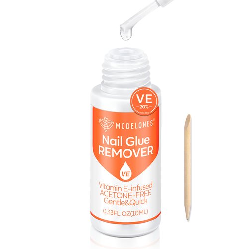 modelones Set Nail Glue Remover for Press on Nails Remover Glue Off for False Nails Tips Non-Acetone Nail Polish Remover, Vitamin E Non Dry Cracked 10ml
