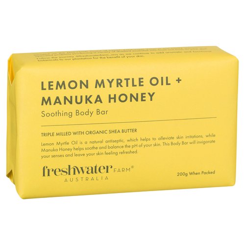Freshwater Farm Australia Soothing Castile BODY BAR | Lemon Myrtle Oil + Manuka Honey | Natural Ingredients | Triple-Milled Soap Bars With Organic Shea Butter