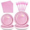 96Pcs Pink Pastel Party Supplies Holographic Rainbow Pink and White Plates and Napkins Sets Iridescent Birthday Decorations for Girls Women Pink Sprinkle Wedding Anniversary Party Favors Serves 24