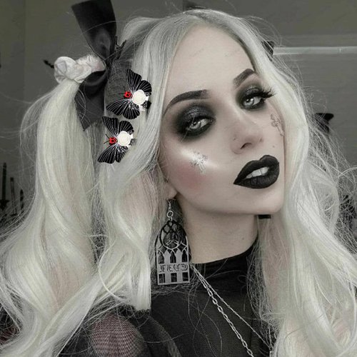 4 Pcs Gothic Butterfly Hair Clips Black Skull Butterfly Hair Barrettes Non Slip Alligator Hairpins Goth Hold Hair Jaw Clips Hair Accessories for Women Cosplay Costumes Halloween Carnival Party