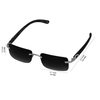 Elite Slim Rimless Rectangular Metal & Wood Art Aviator Sunglasses (Black)