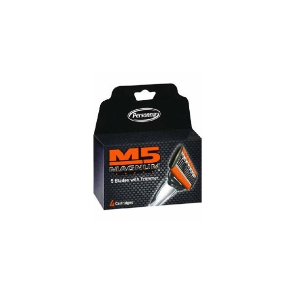 Personna, M5 Magnum razor Blades with Trimmer, 24 Cartridges - 6 packages of 4 Cartridges for a total of 24 Cartridges