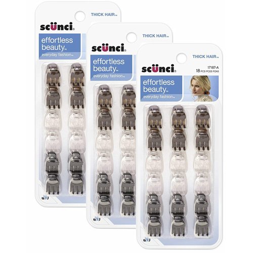 Scunci 1718703a048 Mini Thick Hair Jaw Clips, 18 Count (Pack of 3)