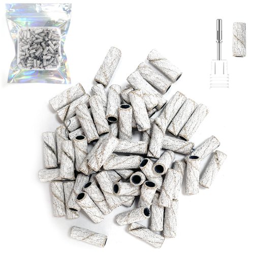 100 Pcs Mini Sanding Bands for Nail Drill with 3.1mm Mandrel Bit, 320# Fine Grit Sanding Bands Drill Bits for Acrylic Nails Gel Manicures and Pedicure, White