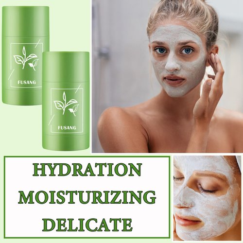 Fusang 2Pcs Green Tea Mask Stick for Face Moisturizing Green Mask Stick with Green Tea Extract,Deep Pore Cleansing,Oil Control,Removes Blackheads Hydrating Green Face Mask Stick for All Skin Types