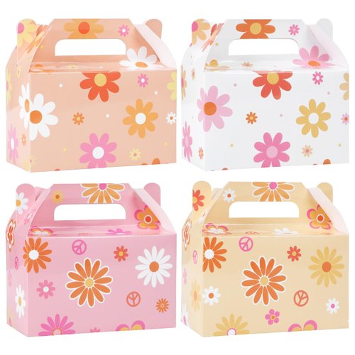 24 Pcs Daisy Flower Treat Boxes Party Supplies Hippie Daisy Flower Summer Party Favors Goodie Gift Boxes for Girls Birthday Baby Shower Wedding Party Decorations Retro Hippie Boho Treat Candy Box Home