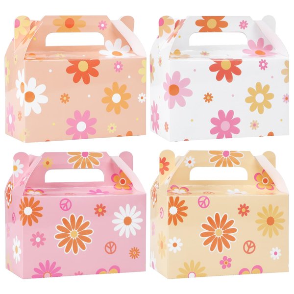 24 Pcs Daisy Flower Treat Boxes Party Supplies Hippie Daisy Flower Summer Party Favors Goodie Gift Boxes for Girls Birthday Baby Shower Wedding Party Decorations Retro Hippie Boho Treat Candy Box Home