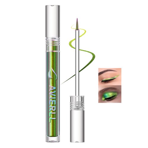 Easilydays Shimmer Liquid Eyeliner Pencil, Chameleon Green Colored Satin Eye Liner, Metallic Multi-Reflective Finish Eyeliners Waterproof Smudge-proof Longwearing Ultra-Fine Tip Eyeliner Pen (03)