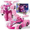 Super Wings Transformer Toys, 7" Super Robot and 2" Mini Dizzy Transforming Suit, 2 in 1 Car Robot Toys Action Figure, Racing Cars Playset for Boys and Girls Age 3+, Gifts for Preschool Kids, Pink
