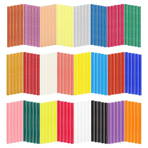 Gartful 120pcs Colored Glue Sticks - 0.28" x 3.9", Mini Size Melt Hot Glue Sticks in 24 Colors, 60pcs Colored + 60pcs Glitter, Multipurpose for Art Craft Project, General Repair, Bonding, Sealing