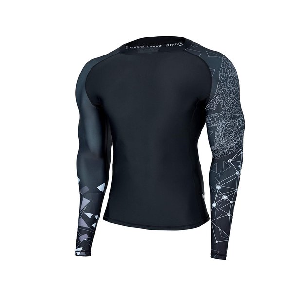 ADOREISM Quick-Dry Men's Long Sleeve Rash Guard UPF 50+ Compression Swim Shirt (Lined Alligator, XL)