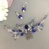 Aimimier Bridal Royal Blue Crystal Hair Comb and Earrings Sapphire Blue Pearl Hair Piece Set Prom Party Festival Wedding Hair Accessories for Women and Girls