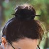 LALAFINA 3Pcs Leather Hair Barrette with Stick Oval Shape Hair Pins Hairpin Ponytail Holders Hair Stick Headdress Hair Styling Stick for Women Girls (Black)