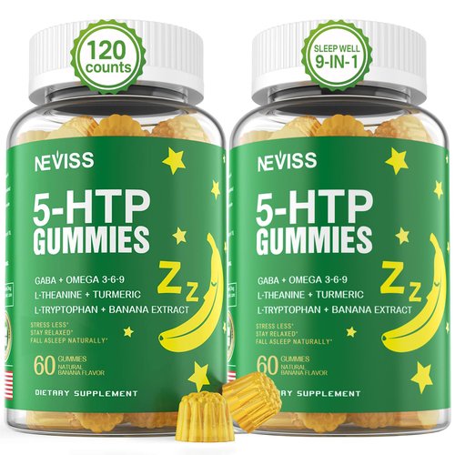 5-HTP GABA Sleep Supplement Gummies - Melatonin Free Extra Strength 900mg Complex for Health Rest Cycle, Banana Extract, L-Theanine, L-Tryptophan, Omega-3-6-9 for Natural Zzzs, Brain Relax,(Pack of 2)