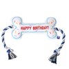 Birthday Bone Interactive Dog Toy - Interactive Tug Rope Pet Toy - Cute Unique Design Party Birthday Gift - Small Medium Puppy - Durable Chew Resistant Plush Toy with Squeaker for Teething (White)
