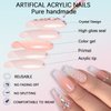Glitter Gradient Pink Press on Nails Medium Ballerina Fake Nails Luxurious Crystal Gem Design False Nails with Glue on Nails Artificial Acrylic Nails Bling Square Stick on Nails for Women Girls
