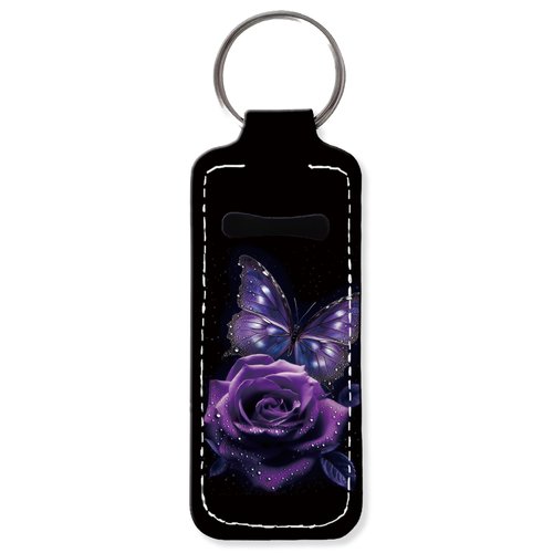 KLLRO RUO Chapstick Holder Keychain Fashion Lipstick Sleeve Lip Balm Portable Pocket Lip Gloss Tube Holder Clip-on Makeup Travel Accessories - Purple Butterfly Floral