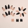 French Tip Press on Nails Medium Almond Fake Nails Black Oblique French False Nails Press Ons With Glitter Gold Thread Designs Full Cover Glue on Nails Acrylic Nail Kit for Women Manicure 24 Pcs